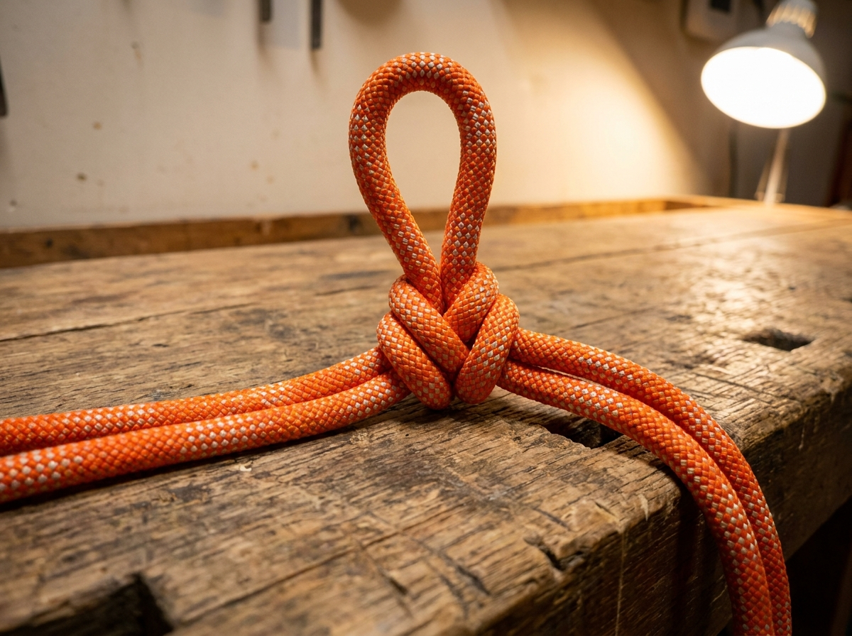 Alpine butterfly loop in orange climbing rope