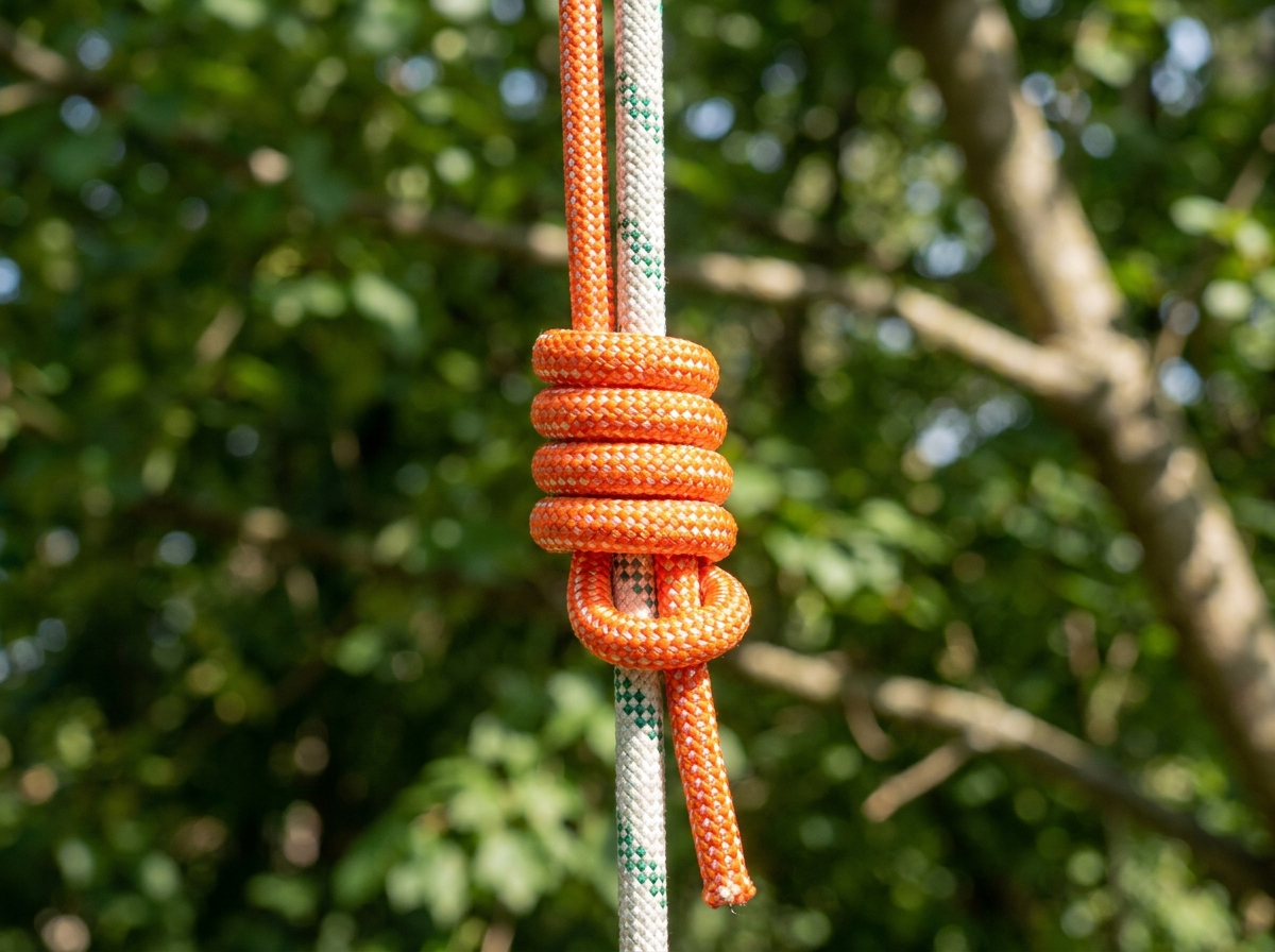 Blake's hitch coiled on a vertical climbing line