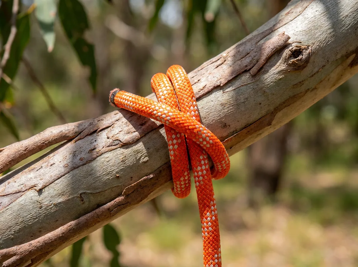 Clove hitch tied around a horizontal branch
