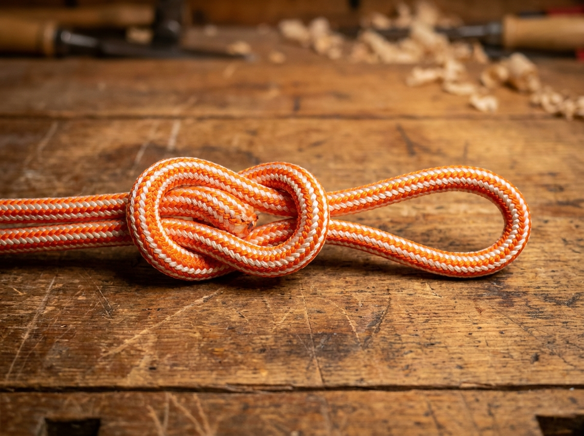 Figure 8 on a bight in orange arborist climbing rope