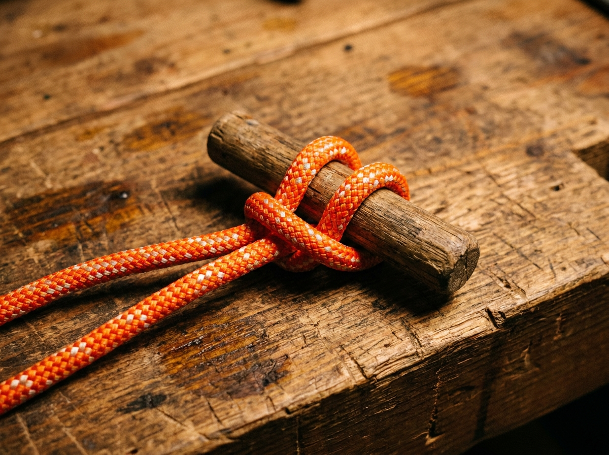 Marlin spike hitch holding a wooden toggle