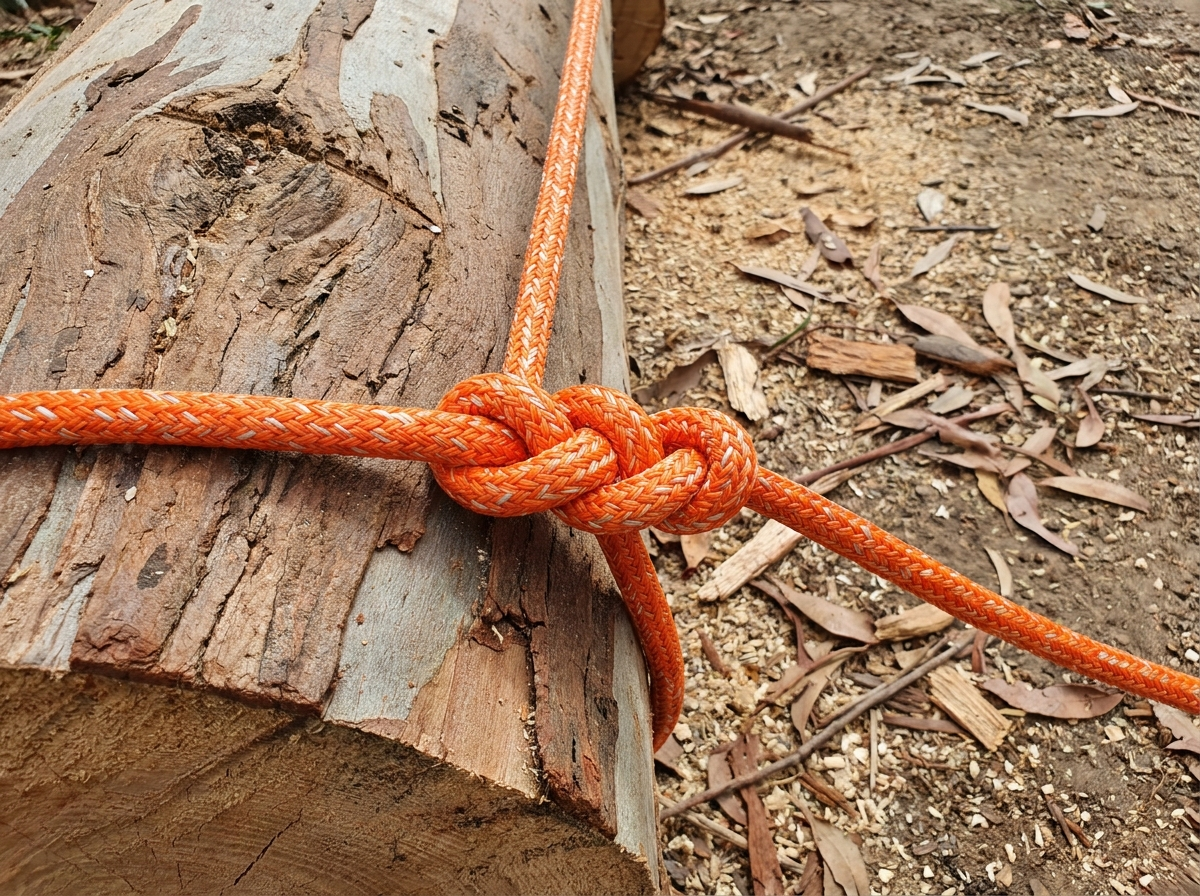 Timber hitch on a cut eucalyptus log